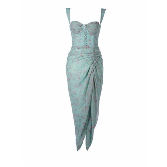 Adeirlina Dresses & Skirts - Adeirlina Arabian Nights Blue Floral Dress Button Corset Top